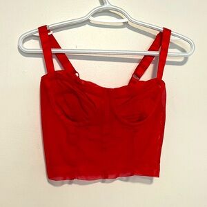 Danielle Guizio Red Mesh Bustier Tank Top